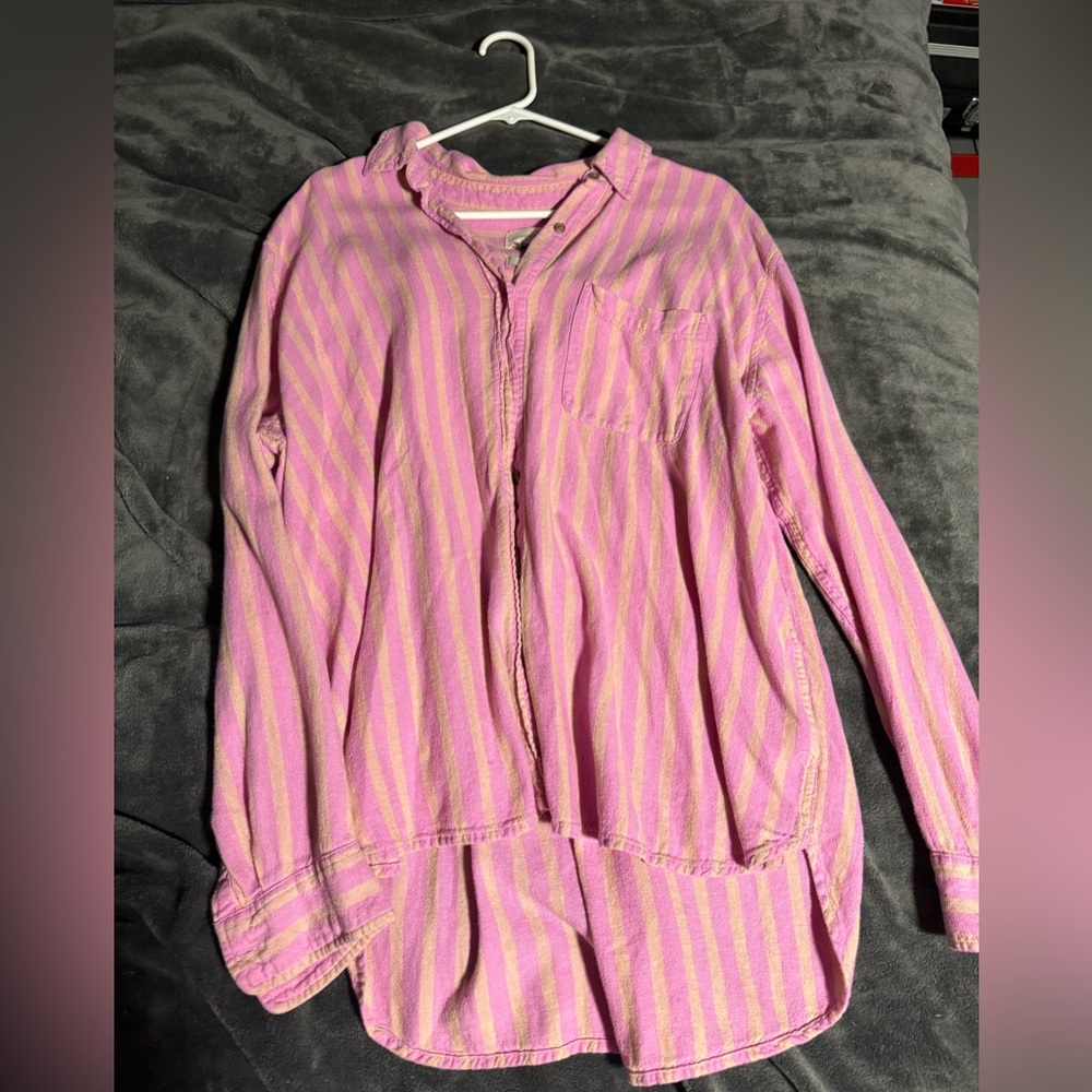 Pink/Orange Striped Button-Up Shirt